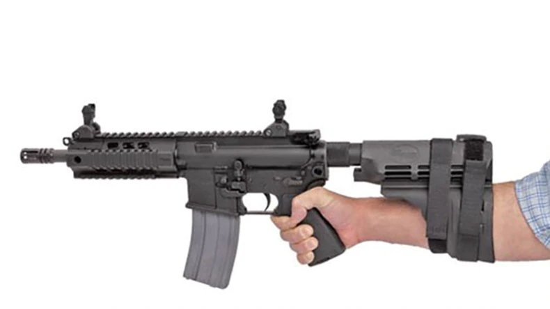 An AR pistol equipped with a pistol brace.