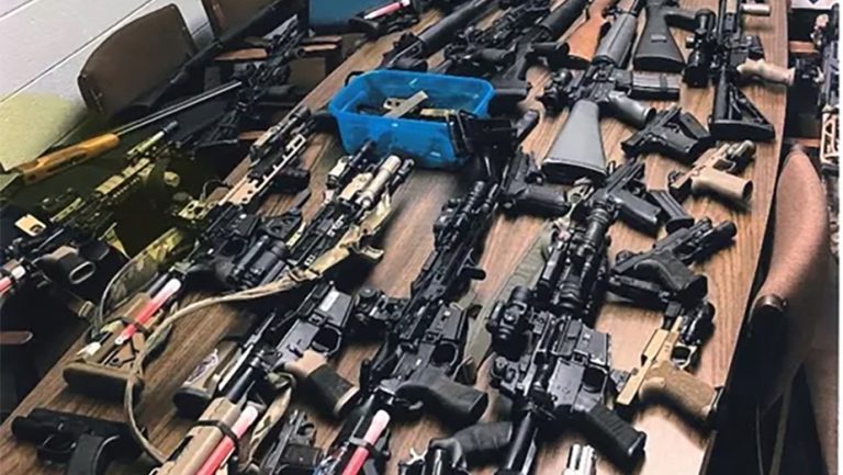 Firearms and other weapons seized from the home of Kyle Arena