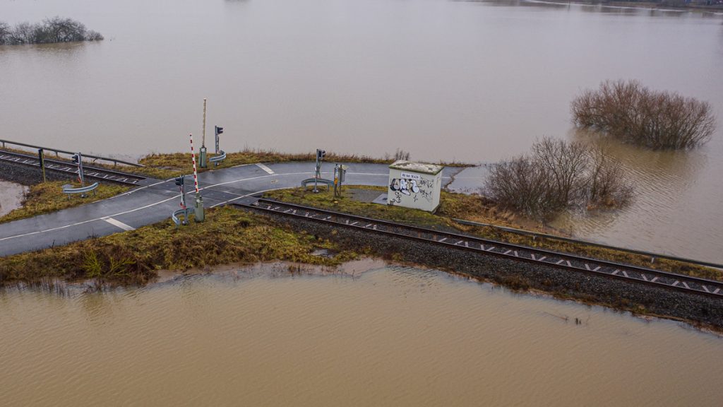 A flooded road under water