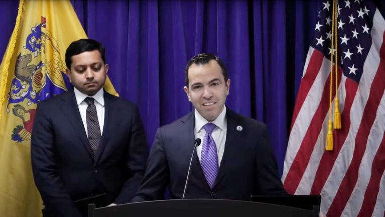 New Jersey Attorney General Matthew Platkin and Ravi Ramanathan, director of the Statewide Affirmative Firearms Enforcement (SAFE) office.